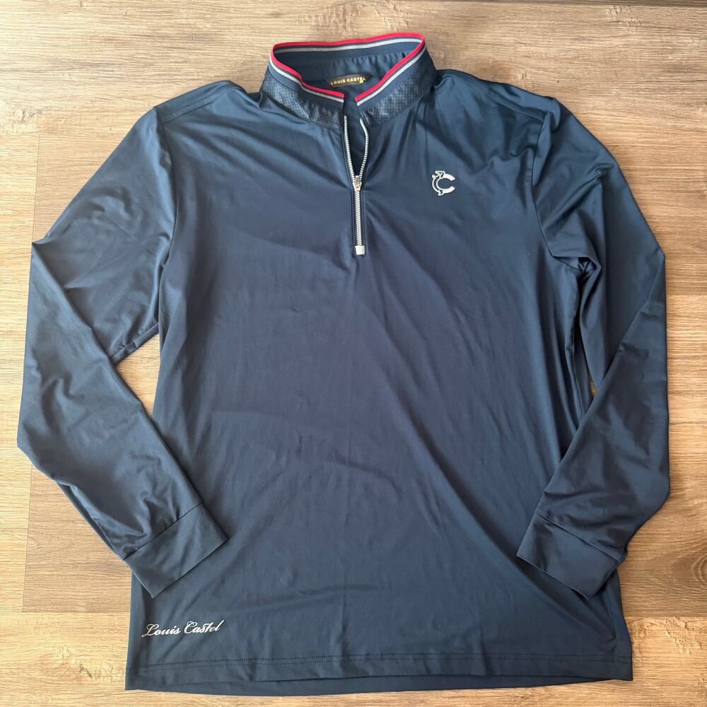 Louis Castel Men’s Nvy blue/ red Long Sleeve Athletic Golf Polo - Size 105